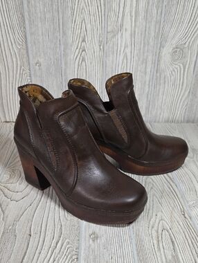 Kork-Ease Korks Robin Block Heel Brown Faux Leather Ankle Boots Womens Size 8